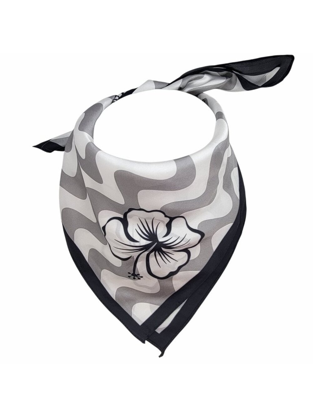 ⭐New Elegant Bandana Square Scarf Silky Satin Soft WHITE Gray Floral Wrap Shawl